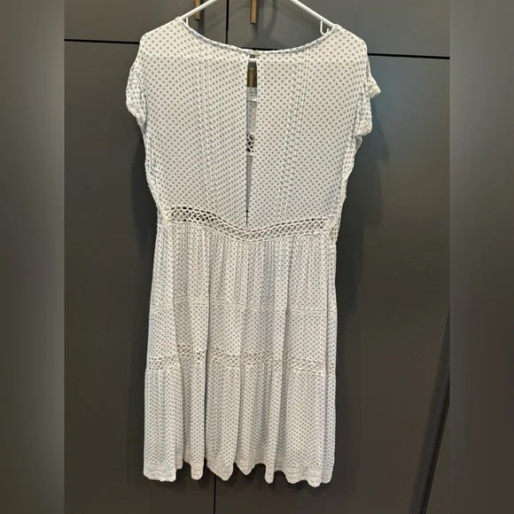 Free People Blue & White Retro Kitty Crochet Trim Dress Womens Size S - Picture 3 of 4